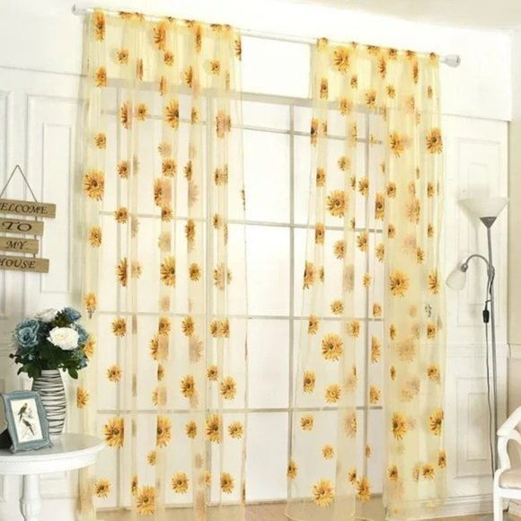 Curtains 2 Panels Sheer Sunflower 🌻 - Picture 2 of 6